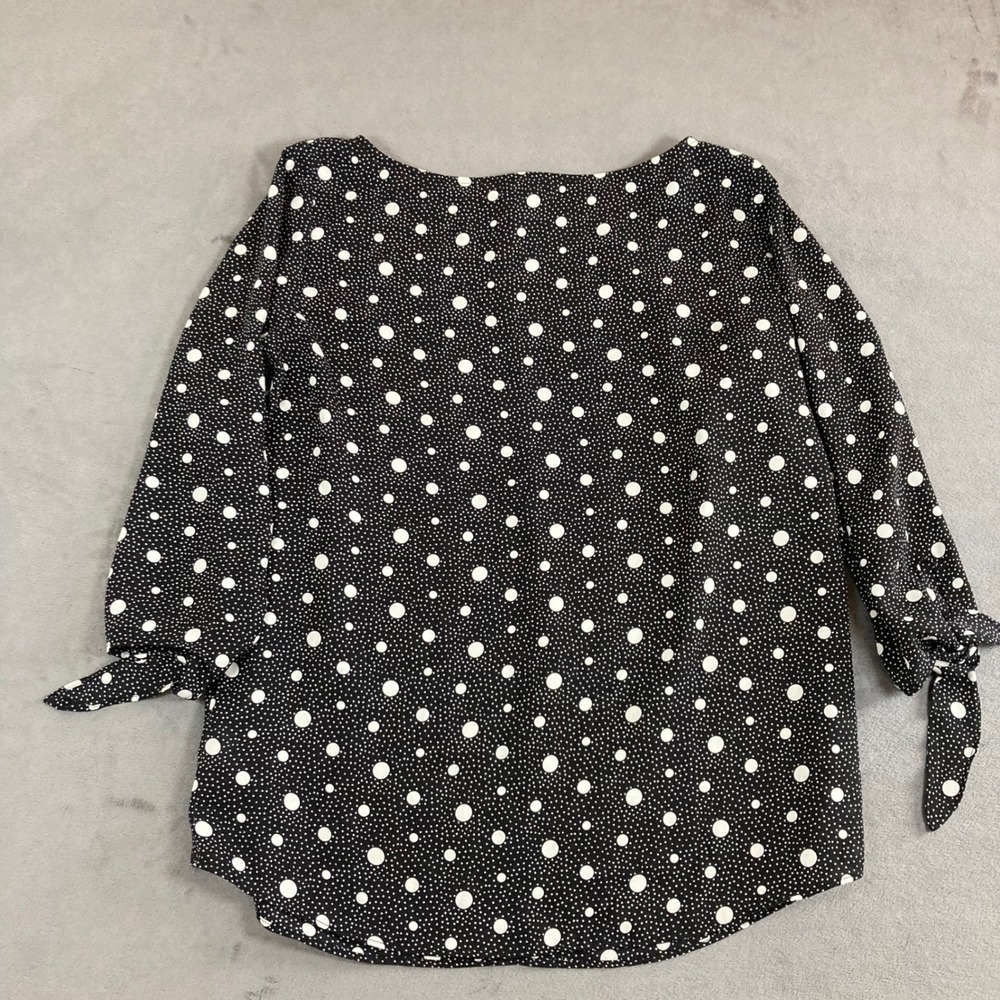 Talbots Petite Small Black White Polka Dot Tie Sleeve Blouse Top - Picture 3 of 7